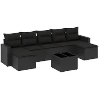 vidaXL Ensemble de jardin canapé 8 pièces avec coussins noir poly rotin