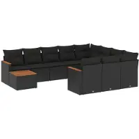 vidaXL Ensemble de salon de jardin 11 pièces avec coussins noir poly rotin