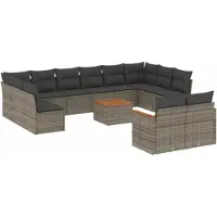vidaXL Ensemble de 13 canapés de jardin avec coussins Gris Poly Rattan