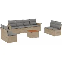 vidaXL Ensemble de salon de jardin 9 pièces avec coussins beige Poly rotin