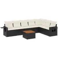vidaXL Ensemble de jardin canapé 8 pièces avec coussins noir poly rotin