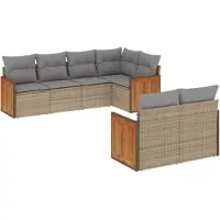 vidaXL Ensemble de salon de jardin 7 pièces avec coussins Beige Poly Rattan