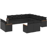 vidaXL Salon de jardin avec coussins 13 pcs noir résine tressée