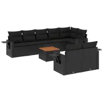 vidaXL Ensemble de salon de jardin 9 pièces avec coussins noir poly rotin