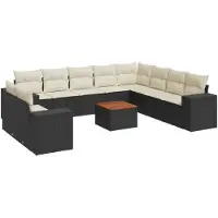 vidaXL Ensemble de salon de jardin 11 pièces avec coussins noir poly rotin