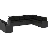 vidaXL Ensemble de 10 canapés de jardin avec coussins noir poly rotin