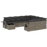 vidaXL Ensemble de salon de jardin 11 pièces avec coussins Gris Poly rotin