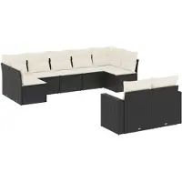 vidaXL Ensemble de salon de jardin 9 pièces avec coussins noir poly rotin