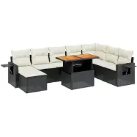 vidaXL Ensemble de salon de jardin 9 pièces avec coussins noir poly rotin