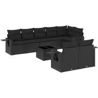 vidaXL Ensemble de salon de jardin 9 pièces avec coussins noir poly rotin