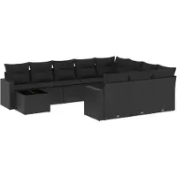 vidaXL Ensemble de salon de jardin 11 pièces avec coussins noir poly rotin
