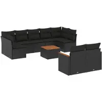 vidaXL Ensemble de 10 canapés de jardin avec coussins noir poly rotin