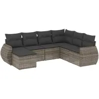 vidaXL Ensemble de salon de jardin 7 pièces avec coussins Gris Poly rotin
