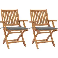 vidaXL Chaises de jardin 2 pcs. avec coussins gris teck massif