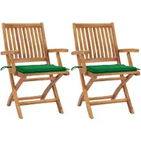 vidaXL Chaises de jardin 2 pcs. avec coussins verts teck massif