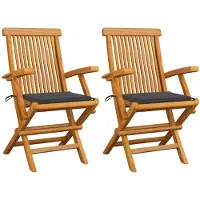 vidaXL Chaises de jardin avec coussins anthracite 2 pcs. Bois massif teck