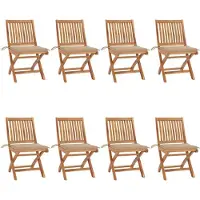 vidaXL Chaises de jardin pliantes avec coussins 8 pcs. Bois massif teck