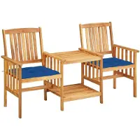 vidaXL Chaises de jardin avec table de thé et coussins en acacia massif