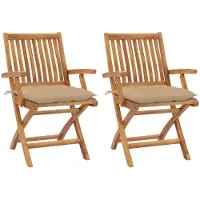 vidaXL Chaises de jardin 2 pcs. avec coussin beige teck massif