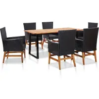 vidaXL salon de jardin 7 pièces poly rotin acacia noir