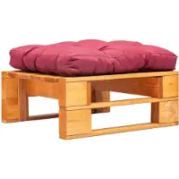 vidaXL Repose-pied palette de jardin et coussin rouge Marron miel Bois