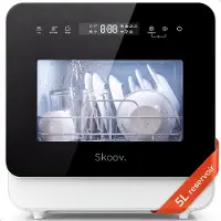 Skoov Mini lave-vaisselle avec réservoir d'eau - 5 couverts - 6 programmes de lavage - 45cm - Petit lave-vaisselle étroit à poser - Camping - Blanc