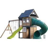Axi Noud Aire De Jeux En Bois, 2 Balançoires, Toboggan Tubulaire Et Toboggan Vert Citron | Maisonnette Xxl Pour Enfants Avec Structure D'Escalade Et