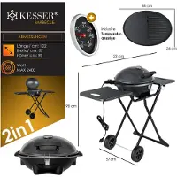 Kesser Grill électrique 2 en 1, modèle table/établi, pliable, puissance maximale 2400W, revêtement antiadhésif, 2 roues