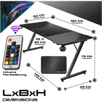 Kesser Table de jeu avec éclairage LED en forme de Z, support pour casque, design ergonomique, inclut un tapis de souris et un porte-gobelet