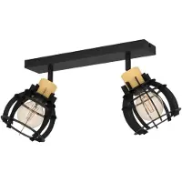 Eglo Projecteur Stillington 1, plafonnier, spots orientables, plafonnier design industriel en noir et bois naturel, spot de plafond, E27