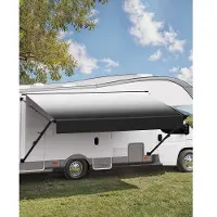 Vevor Marquise de caravane Marquise rétractable RV (609,6 cm) protection solaire étanche avec cadre en alliage d'aluminium, avec support noir et tissus noirs