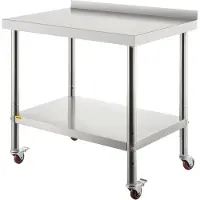 Vevor Table de Travail en Inox 90,5 x 61 x 89 cm Table de Préparation de Cuisine Capacité de Charge de 200 kg Plan de Travail Cuisine Étagère Réglable à 3 Niveaux pour Ranger Objets et Hacher Légumes