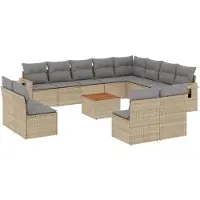 vidaXL Ensemble de 13 canapés de jardin avec coussins Beige Poly Rattan