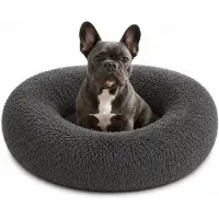 Belviona Lit pour chien Donut, lit douillet en peluche avec rembourrage moelleux, maintien sûr & bord ergonomique, 70 cm de diamètre, anthracite