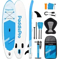 LifeGoods SUP Board All-round Compact - Avec siège - Capacité de charge 100 KG - 300 x 76 cm - Gonflable - Ensemble complet de SUP - Bleu ciel