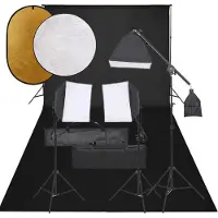 vidaXL Kit de studio photo avec éclairage toile de fond et réflecteur