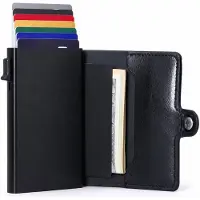 Luft Porte-cartes pour 10 cartes Cuir - Sécurisé - Extensible - Protection RFID - Carte - Portefeuille - Aluminium - Homme - Pour hommes et femmes - Porte-cartes - Noir