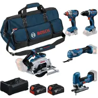 Bosch Kit 5 outils 18V - GSR 18V-65 + GDX 18V-285 + GKS 18V-57-2 + GOP 18V-34 + GST 18V-125 S + 2 x 5,0 Ah + GAL 12V/18V-80 + Sac - - 0615A500BV