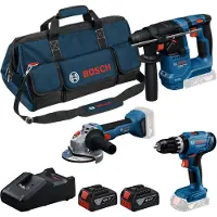 Bosch Gsb18v-25+gbh18v-18+gws18v-8(125)+2x4.0 Electric Tools Kit Bleu One Size / EU Plug 220V