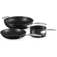 Le Creuset Set de poêles antiadhésives en aluminium 24/26 cm, casserole à lait, Poêle + casserole, Gris, Noir