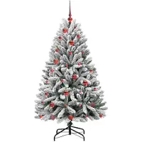 vidaXL Sapin de Noël artificiel Vert et blanc 150 cm PVC et métal