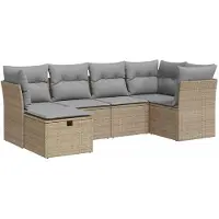 vidaXL Ensemble de salon de jardin 6 pièces avec coussins Beige Poly Rattan