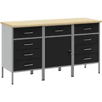 vidaXL Table de travail avec rangement, 3 pièces, noir et gris, 150 x 55 x 85 cm