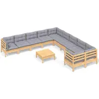 vidaXL Ensemble de salon de jardin de 11 pièces avec coussins gris en pin