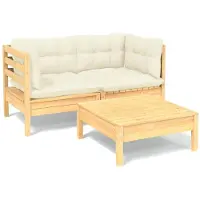 vidaXL Ensemble de salon de jardin 3 pièces avec coussins Crème Pin