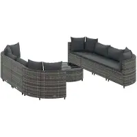 vidaXL Ensemble de salon de jardin 9 pièces avec coussins Gris Poly rotin