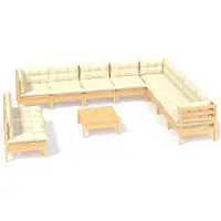 vidaXL ensemble salon de jardin 11 pièces avec coussins Crème pin massif