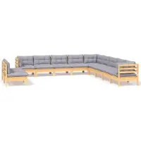 vidaXL ensemble salon de jardin 11 pièces avec coussins gris pin massif