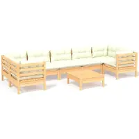 vidaXL Ensemble salon de jardin 8 pièces avec coussins Crème Pin
