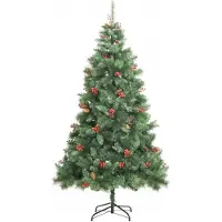 vidaXL Sapin de Noël artificiel avec pommes de pin et baies 210 cm